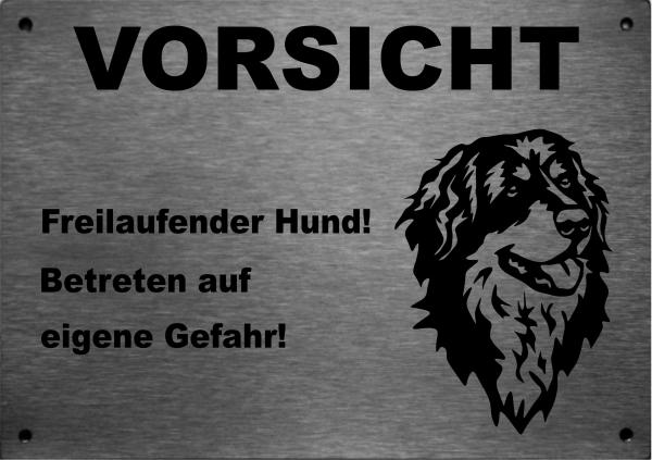 Edelstahl Warnschild Hovawart VORSICHT Freilaufender Hund! Betreten auf eigene Gefahr!